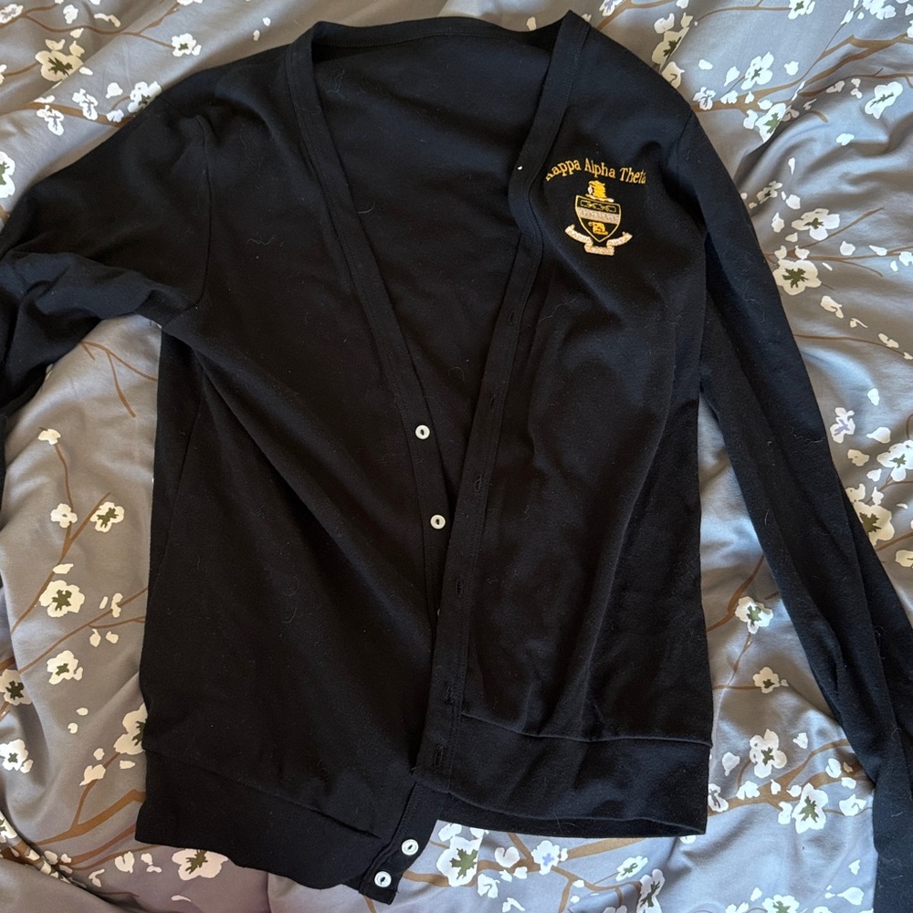 Kappa Alpha Theta Black Cardigan with Embroidered Logo